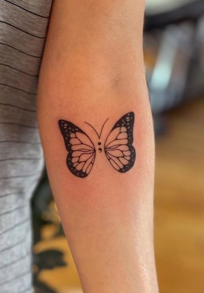 Butterfly and Semicolon Forearm Tattoo