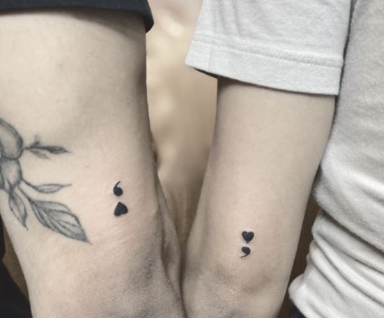 Heart and Semicolon Arm Matching Tattoos