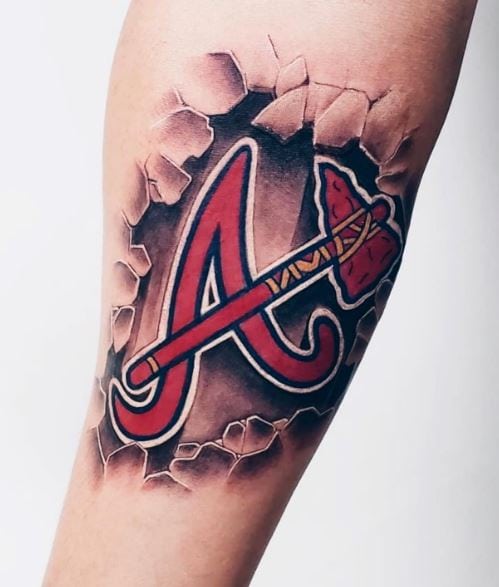 Axe and Atlanta Braves Logo Forearm Tattoo