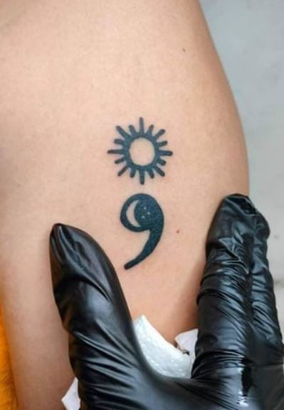 Sun and Semicolon Arm Tattoo