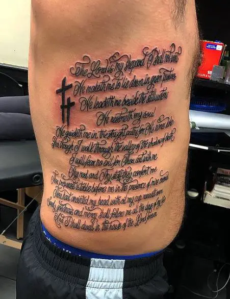 Psalm 23 Bible Verse Ribs Tattoo