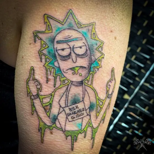 Colorful Melting Rick Arm Tattoo