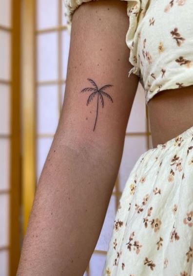 Grey Minimalistic Palm Tree Biceps Tattoo