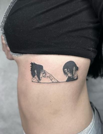 Black and Grey Sasuke And Itachi Uchiha Ribs Tattoo