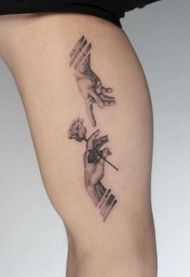 Creation of Adam with Rose Inner Biceps Tattoo