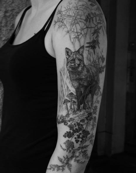 Woodland and Fox Arm Half Sleeve Tattoo