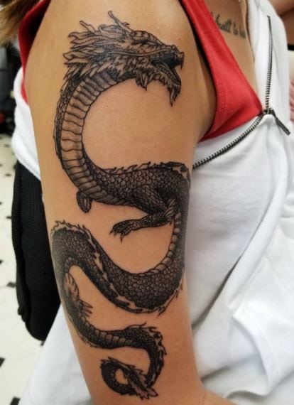 Black Dragon Arm Half Sleeve Tattoo