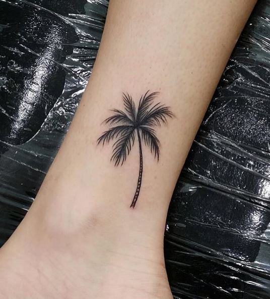 Minimalistic Detailed Palm Tree Ankle Tattoo