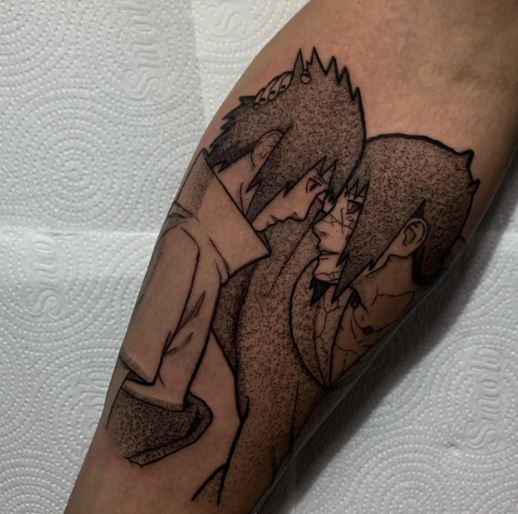 Grey Sasuke And Itachi Uchiha Forearm Tattoo