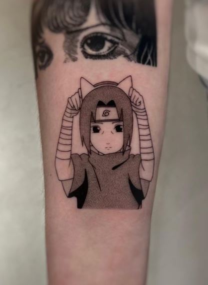 Black And Grey Itachi Uchiha with Anbu Forearm Tattoo