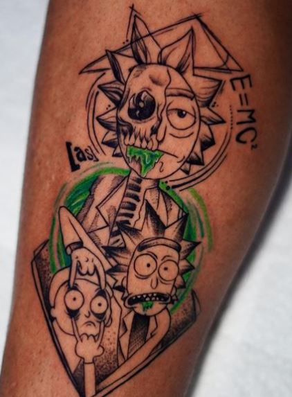 Theory of Relativity and Rick Opening Morty’s Eyes Leg Tattoo