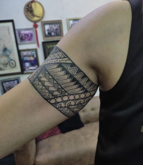 Mandala Tribal Inner Biceps Tattoo