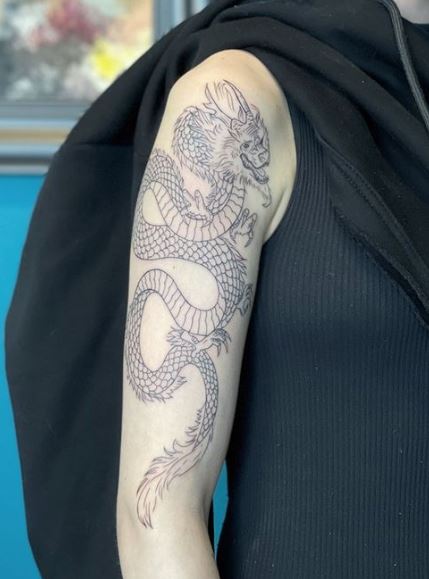 Black and Grey Dragon Arm Half Sleeve Tattoo