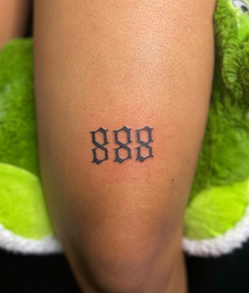 Black 888 Angel Number Thigh Tattoo