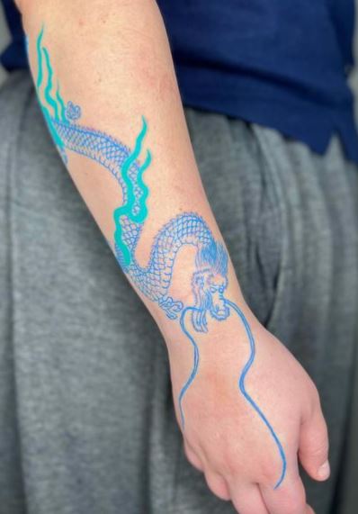 Blue Dragon Forearm Half Sleeve Tattoo