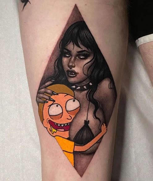 Vampire Girl and Morty Thigh Tattoo