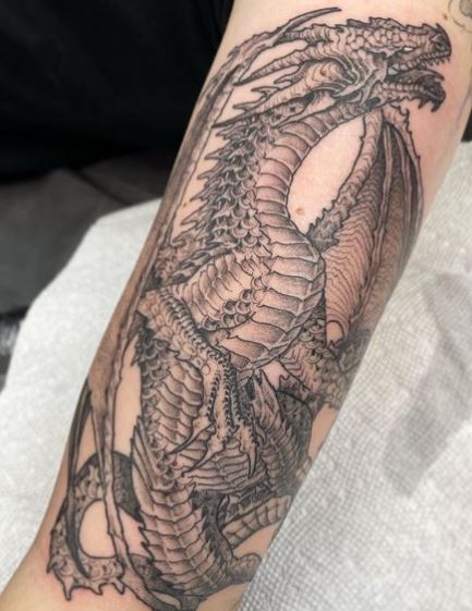 Black Dragon Arm Half Sleeve Tattoo