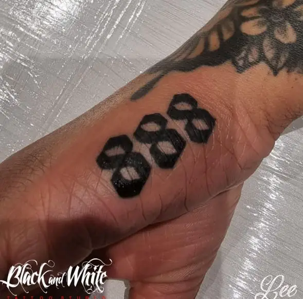 Black 888 Angel Number Hand Tattoo