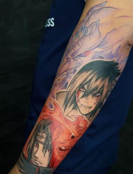 Colorful Itachi Uchiha Forearm Sleeve Tattoo