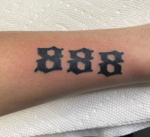 Bold 888 Angel Number Leg Tattoo