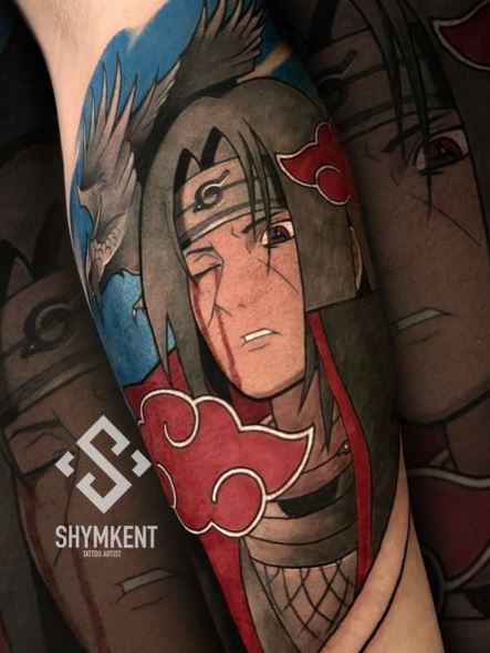 Colorful Itachi Uchiha Forearm Tattoo