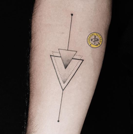 Shaded Geometric Triangles Forearm Tattoo