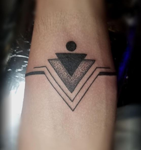 Arm Band and Triangles Geometric Forearm Tattoo