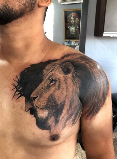 Lion of Judah Chest Tattoo