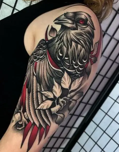 Colorful Itachi Uchiha Crow Arm Tattoo