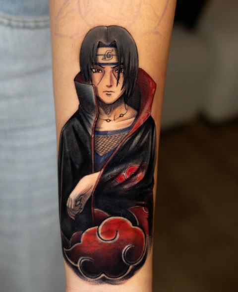 Colorful Itachi Uchiha Forearm Tattoo