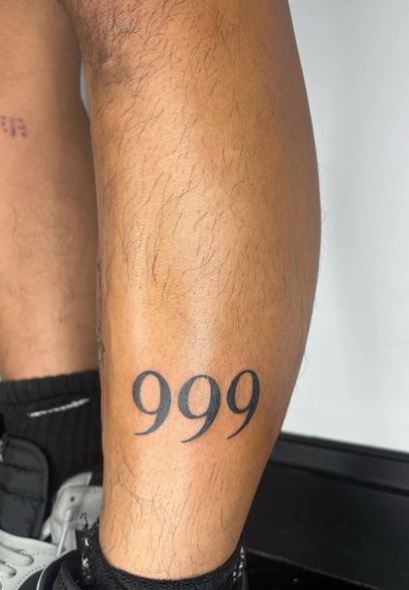 Black 999 Angel Number Leg Tattoo