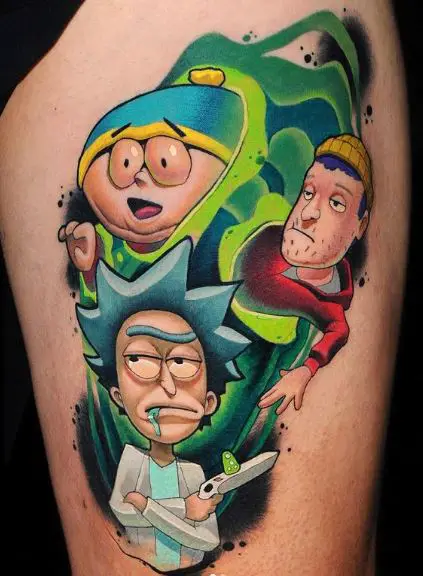 Eric Cartman, Todd Chavez and Rick Sanchez Thigh Tattoo