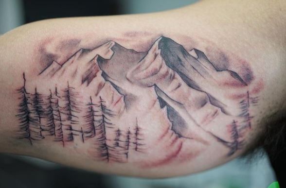Rocky Mountains Landscape Inner Biceps Tattoo