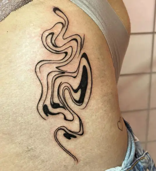 Black Abstract Forms Ribs Tattoo