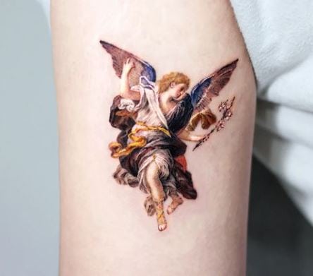 Colorful Angel Arm Tattoo