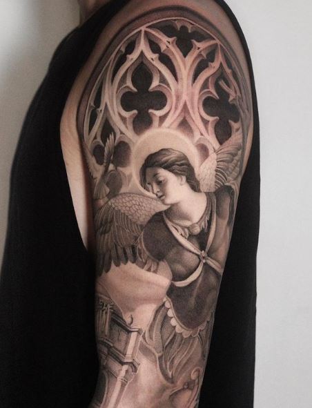St Michael Angel Arm Sleeve Tattoo