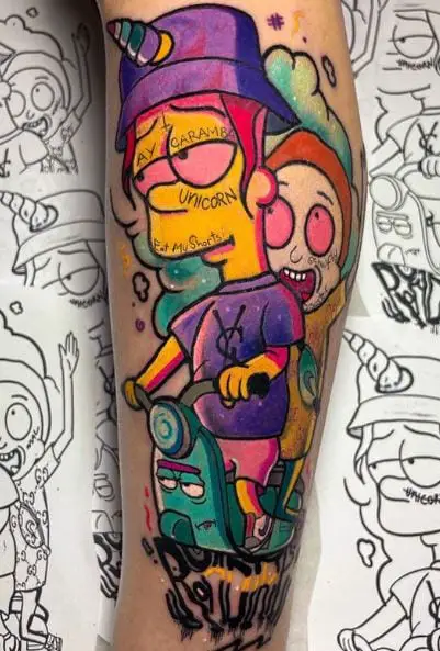 Bart Simpson and Morty Smith Forearm Tattoo