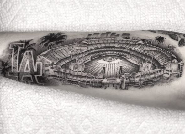 LA Dodger Baseball Stadium Forearm Tattoo