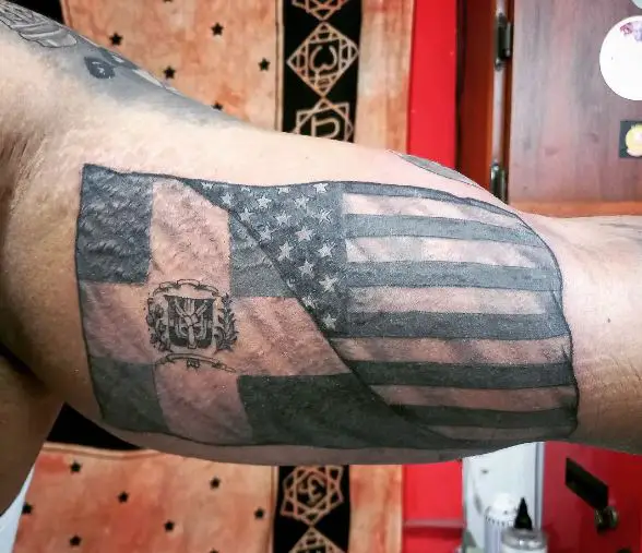Dominican and USA Flag Inner Biceps Tattoo