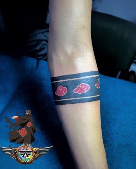 Red Akatsuki Cloud Forearm Band Tattoo