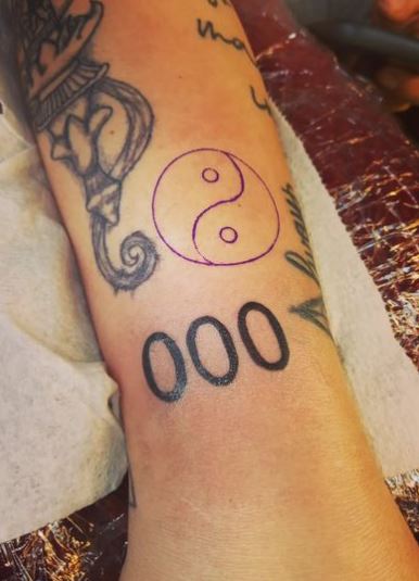 Yin and Yang and 000 Angel Number Tattoo