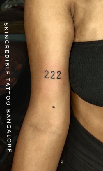 Black 222 Angel Number Arm Tattoo