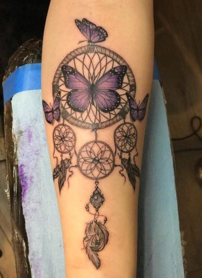 Dreamcatcher with Butterflies Forearm Sleeve Tattoo