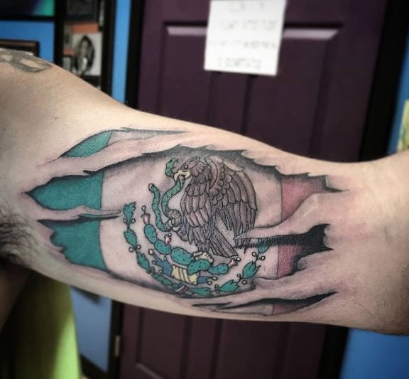 Colorful Mexican Flag Inner Biceps Tattoo