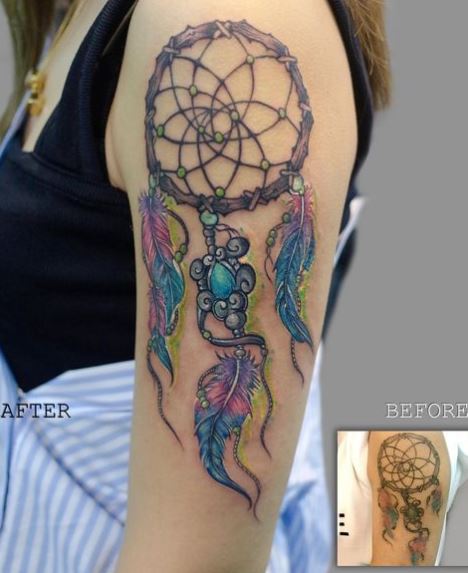 Colorful Dreamcatcher Arm Half Sleeve Tattoo