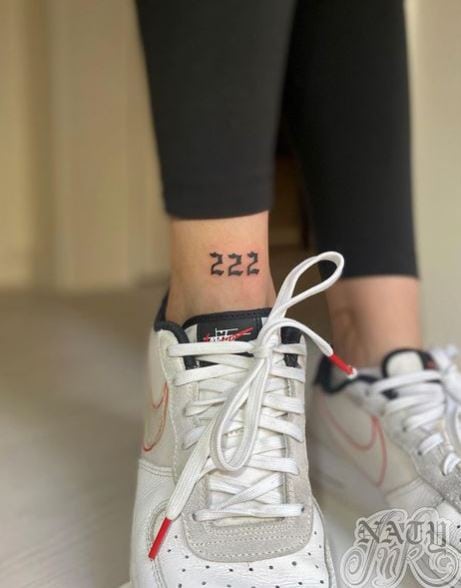 Black 222 Angel Number Ankle Tattoo