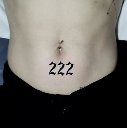 Black 222 Angel Number Torso Tattoo