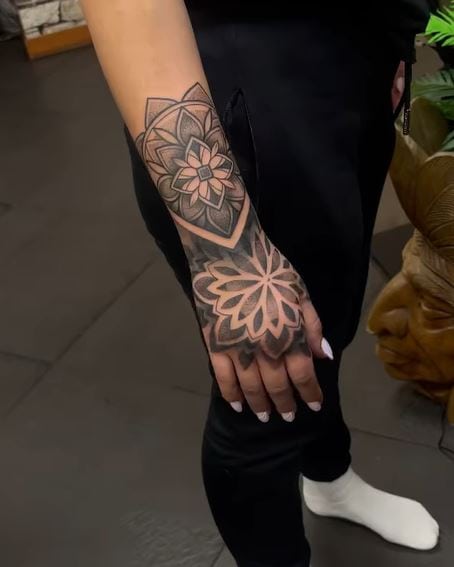 Mandala Forearm and Hand Sleeve Tattoo