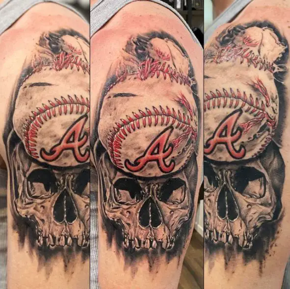 Skull and Baseball Ball Arm Tattoo