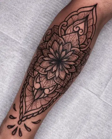 Grey Shaded Mandala Forearm Sleeve Tattoo